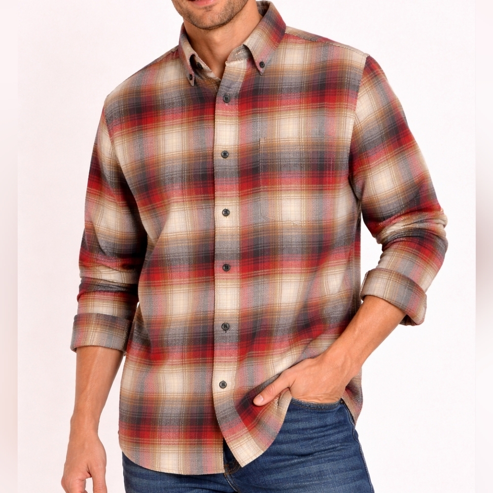 Croft & Barrow Red, Tan & Blue Plaid Men's Shirt NWT